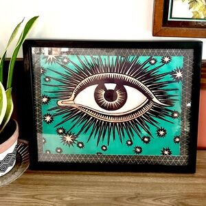 Mystical All-Seeing Eye Teal Green Canvas Print Framed Wall Art Evil Eye Magical